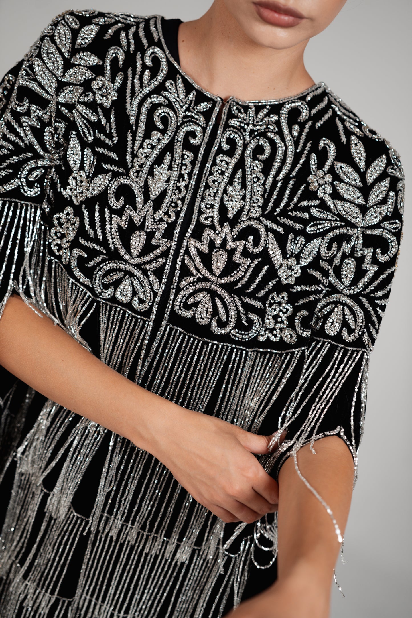 BLACK & SILVER TASSEL CAPE