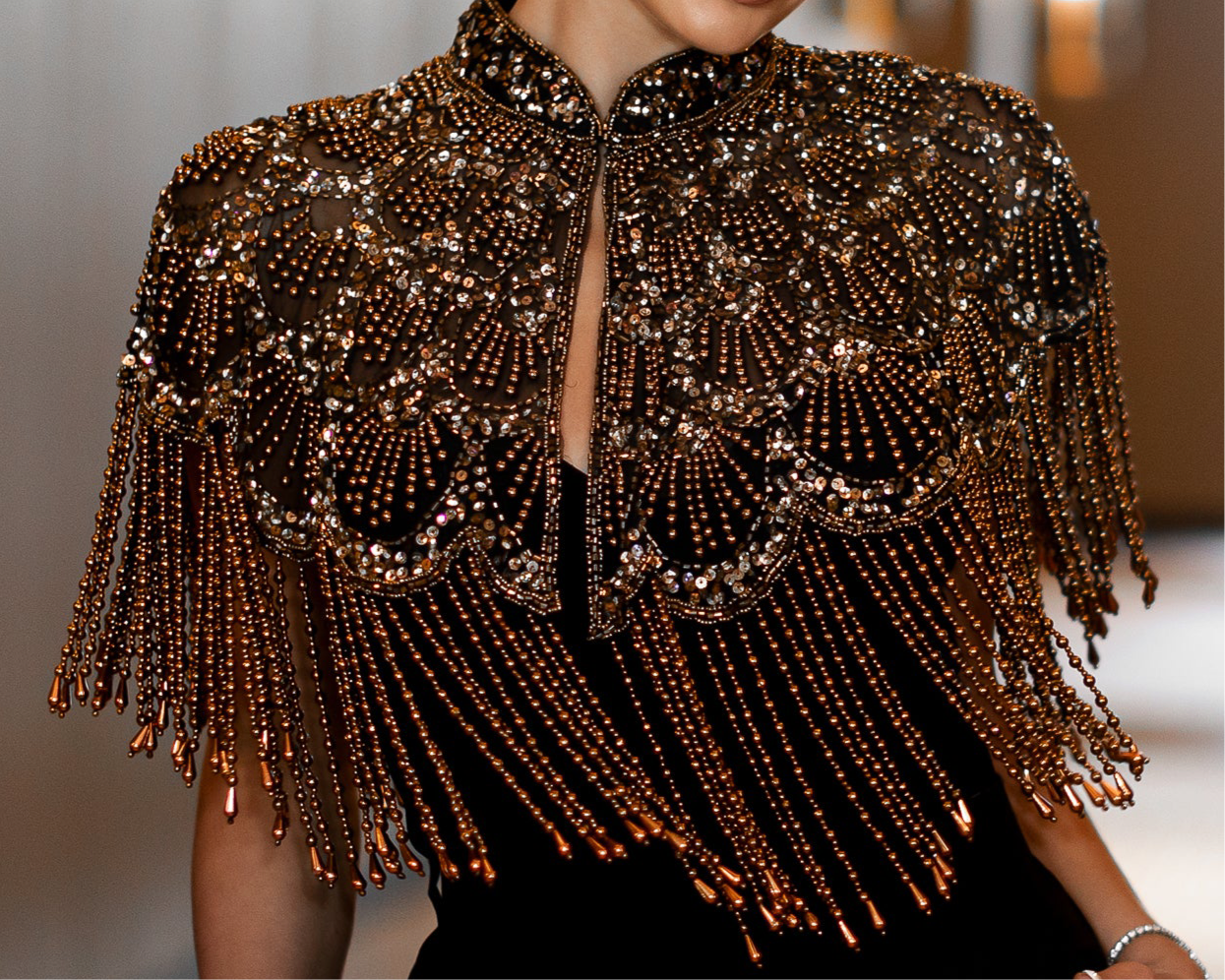 GOLD PEARL BEADED CAPE