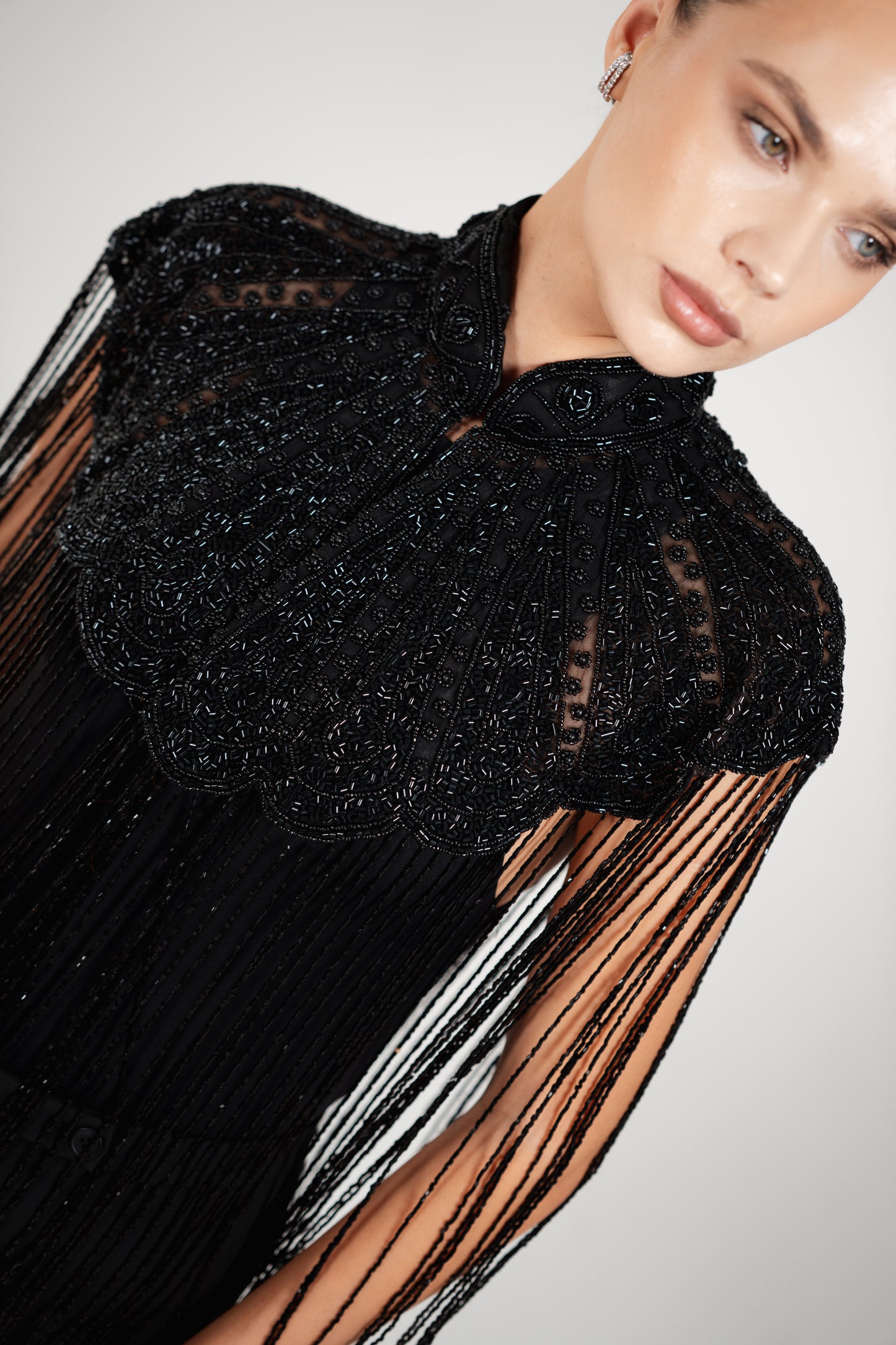 ZAHRA BLACK BEADED CAPE