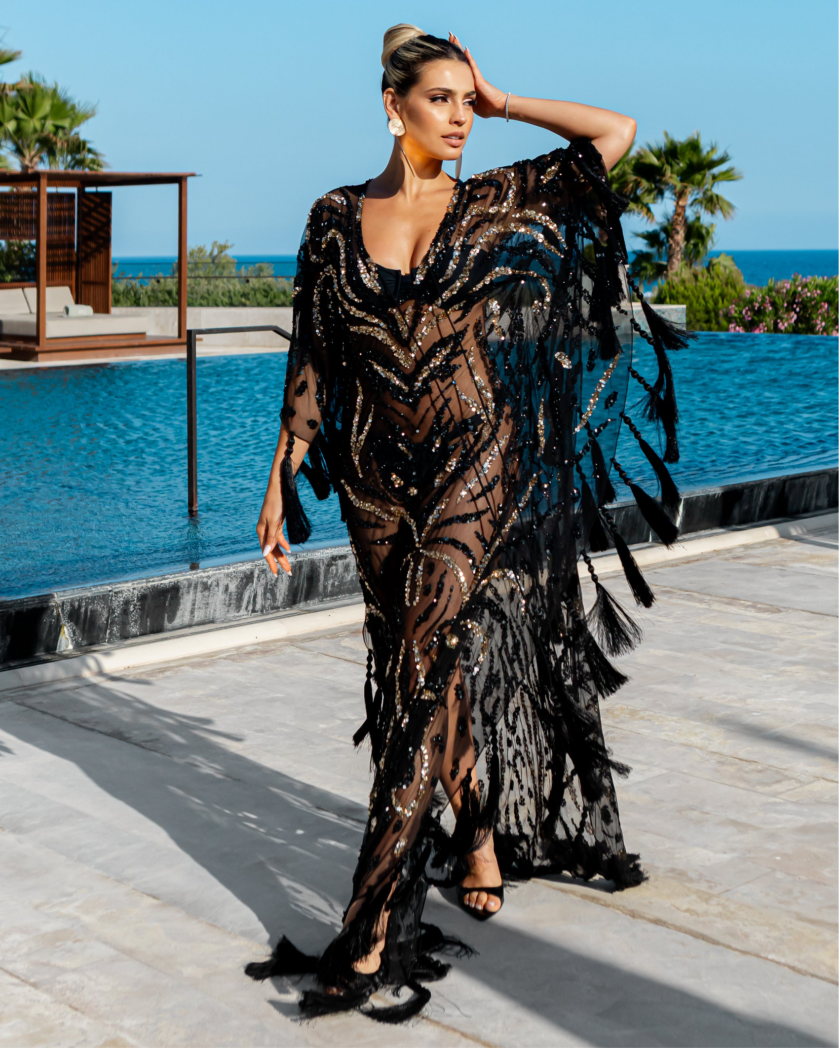 BLACK & GOLD SEQUIN KAFTAN