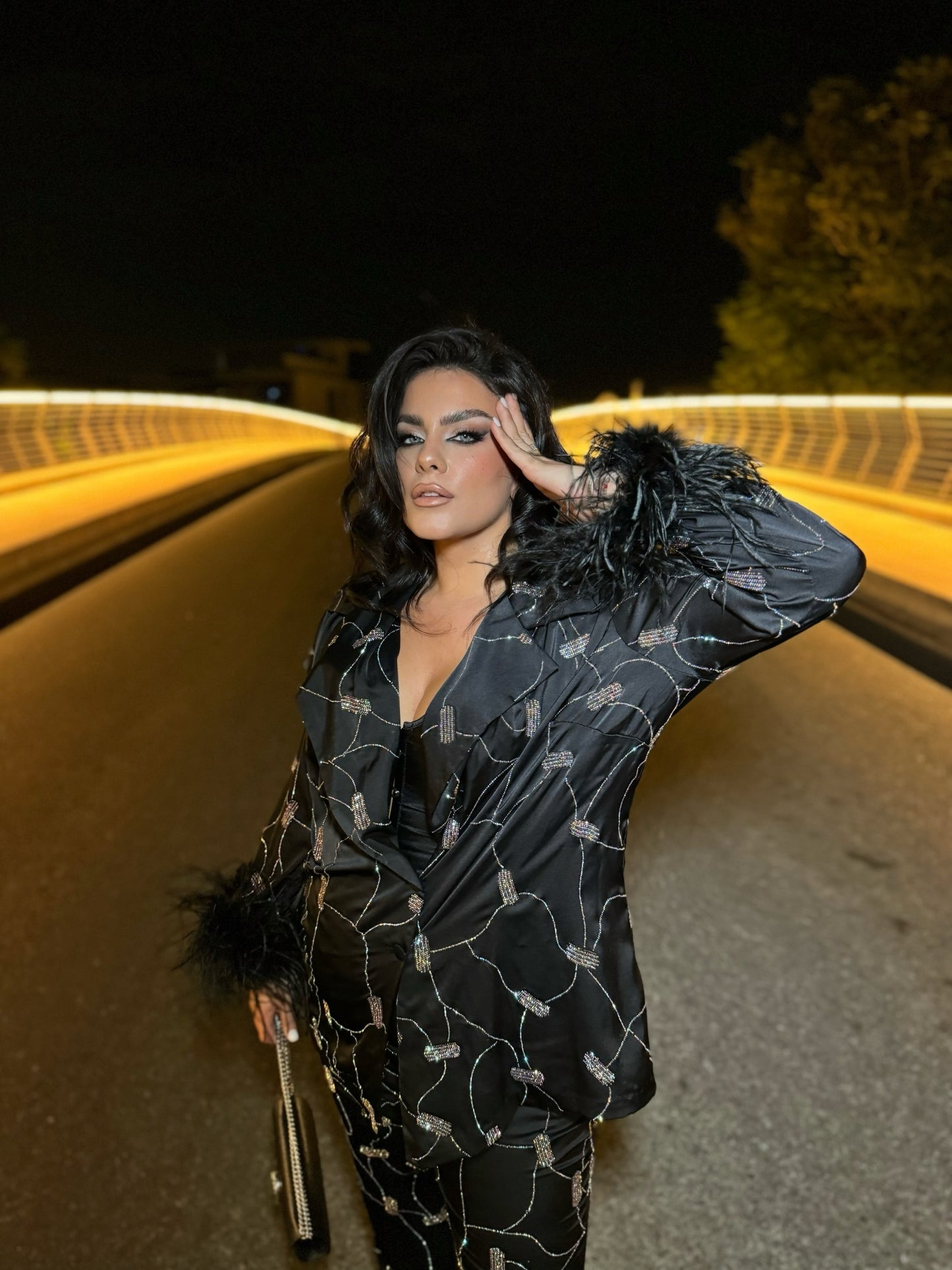 FUR BLACK EMBEZZLED PAJAMAS