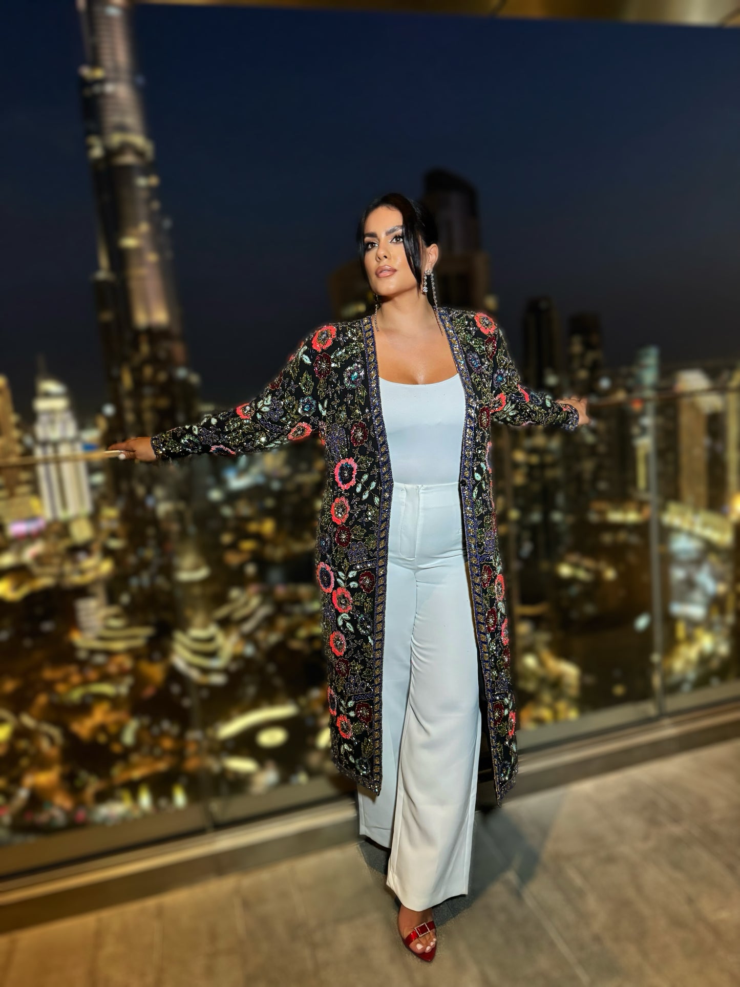 LONGLINE COLORFUL BEADED KIMONO