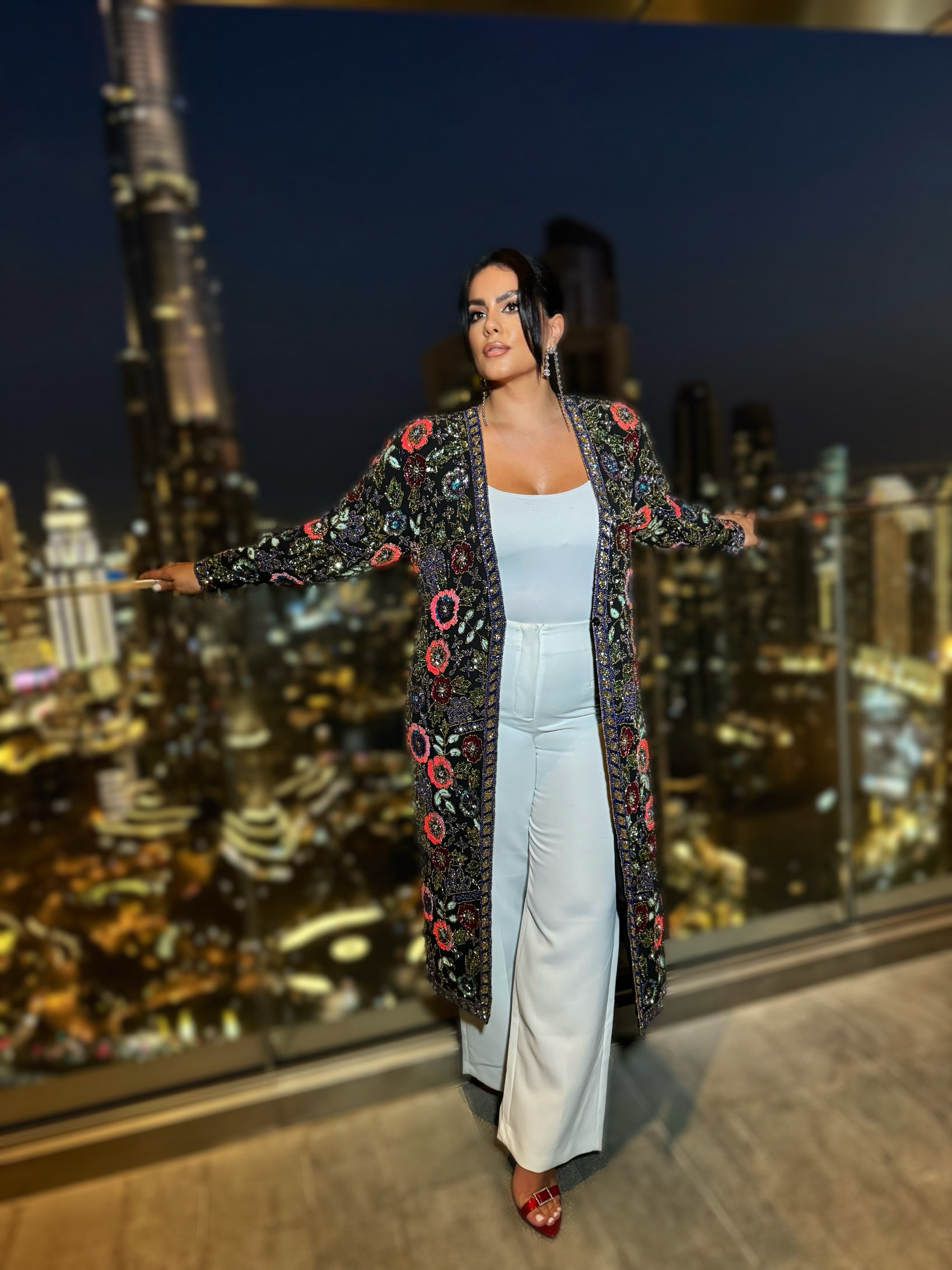 LONGLINE COLORFUL BEADED KIMONO