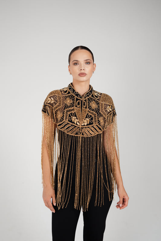 SAHAR GOLD BEADED CAPE