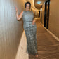 LUXURY GREY EVENING HAND-BEADED DRESS