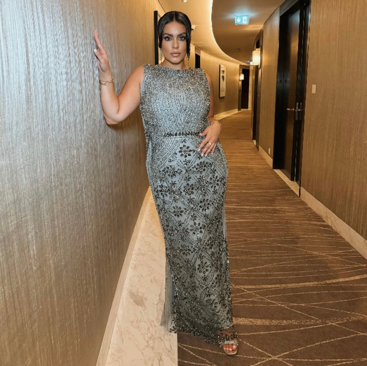LUXURY GREY EVENING HAND-BEADED DRESS