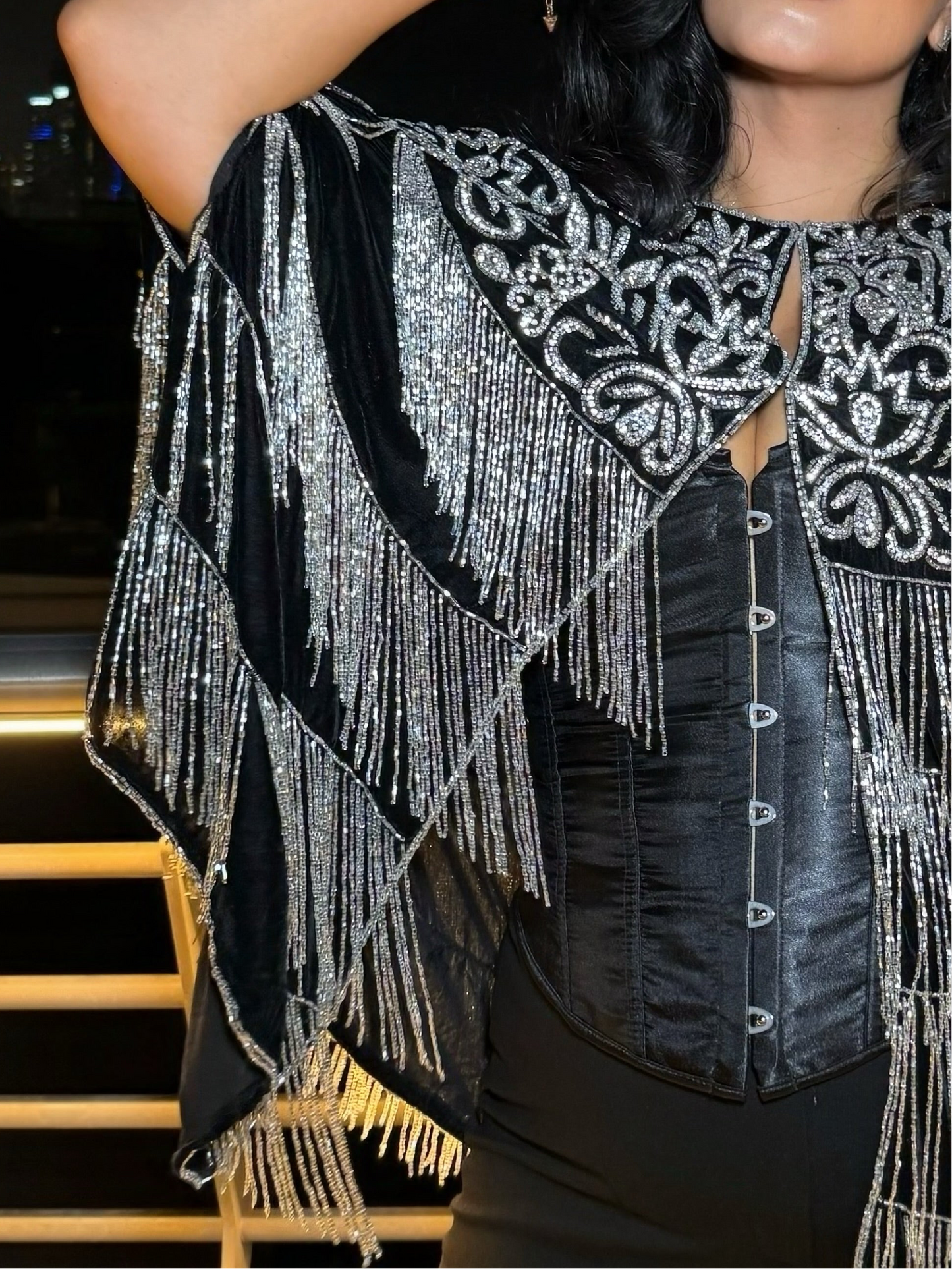 BLACK & SILVER TASSEL CAPE