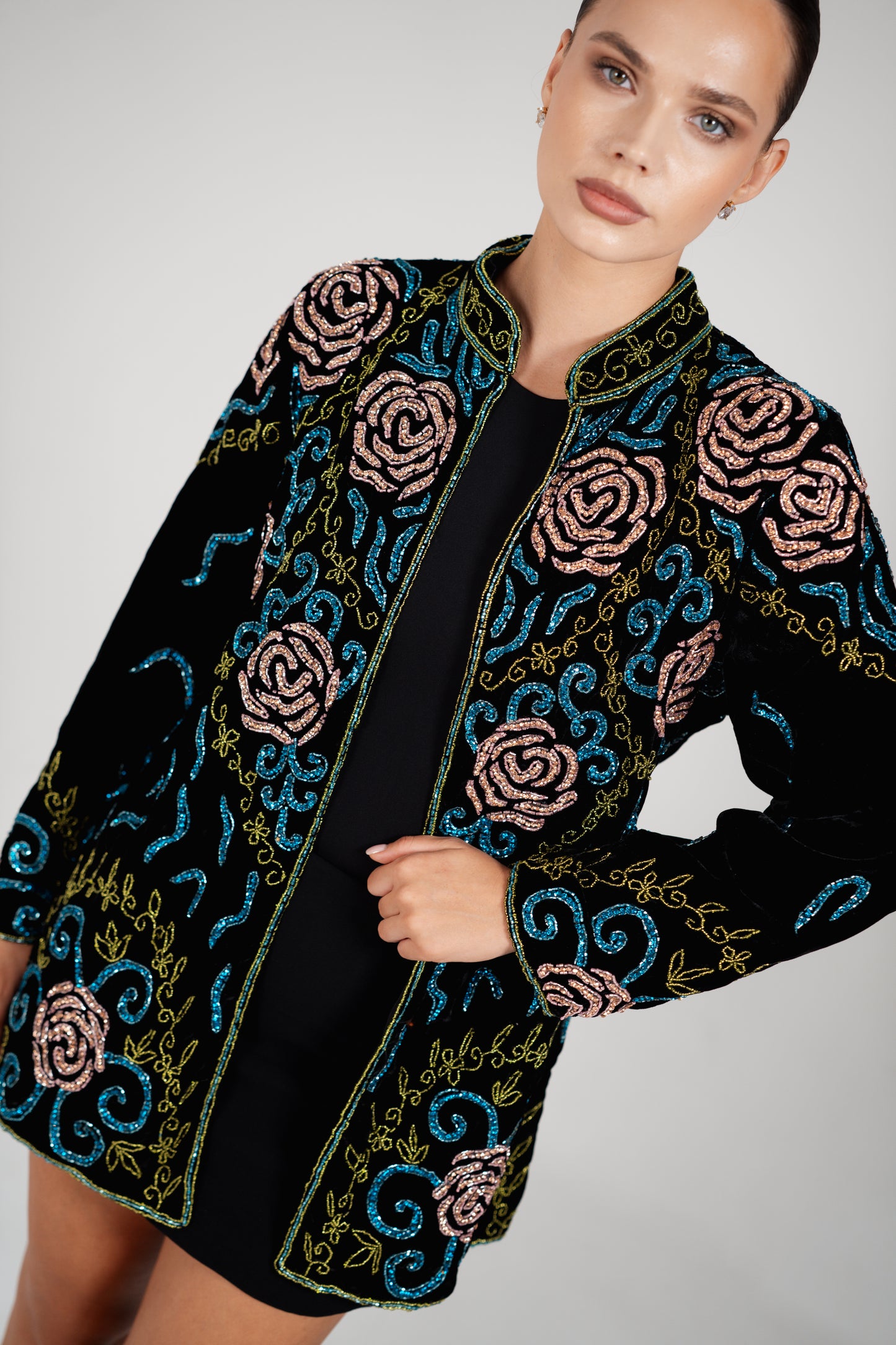 COLOURFUL BEADED VELVET JACKET