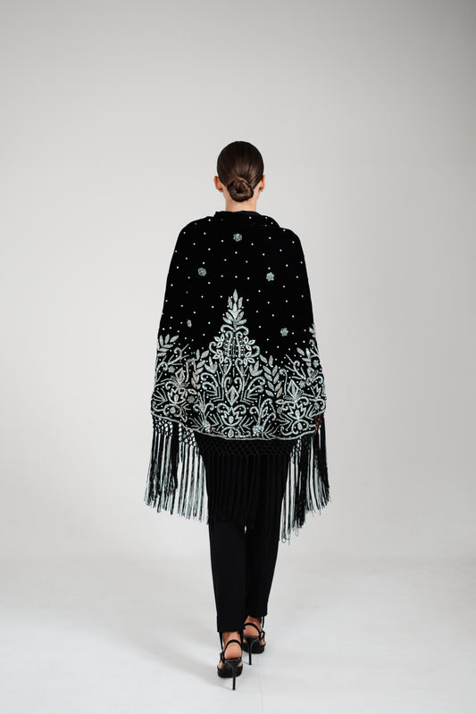 LAYALI VELVET SEQUIN TASSEL SHAWL