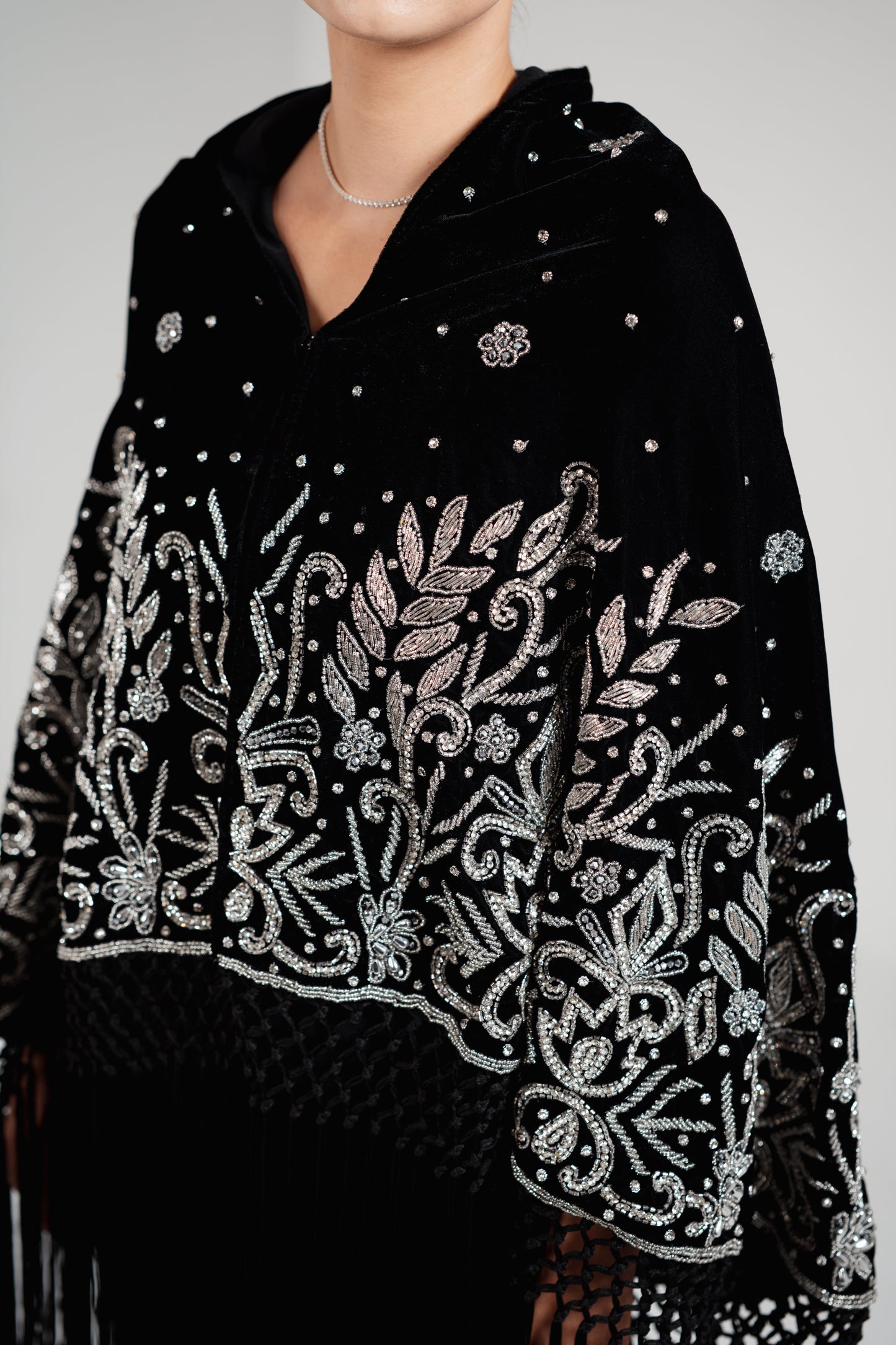 LAYALI VELVET SEQUIN TASSEL SHAWL