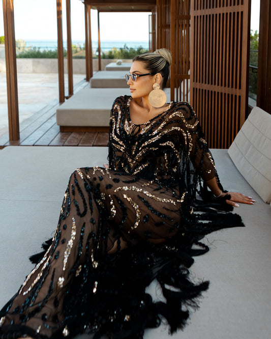 BLACK & GOLD SEQUIN KAFTAN