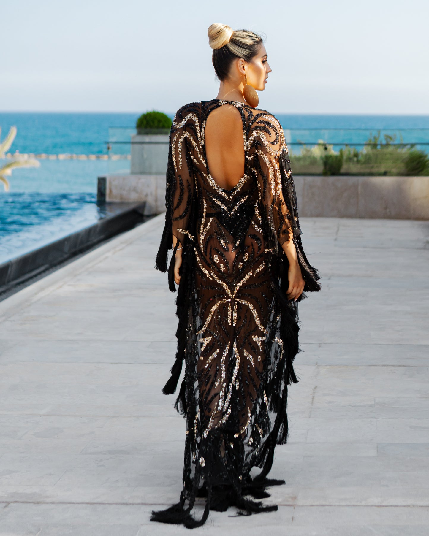 BLACK & GOLD SEQUIN KAFTAN
