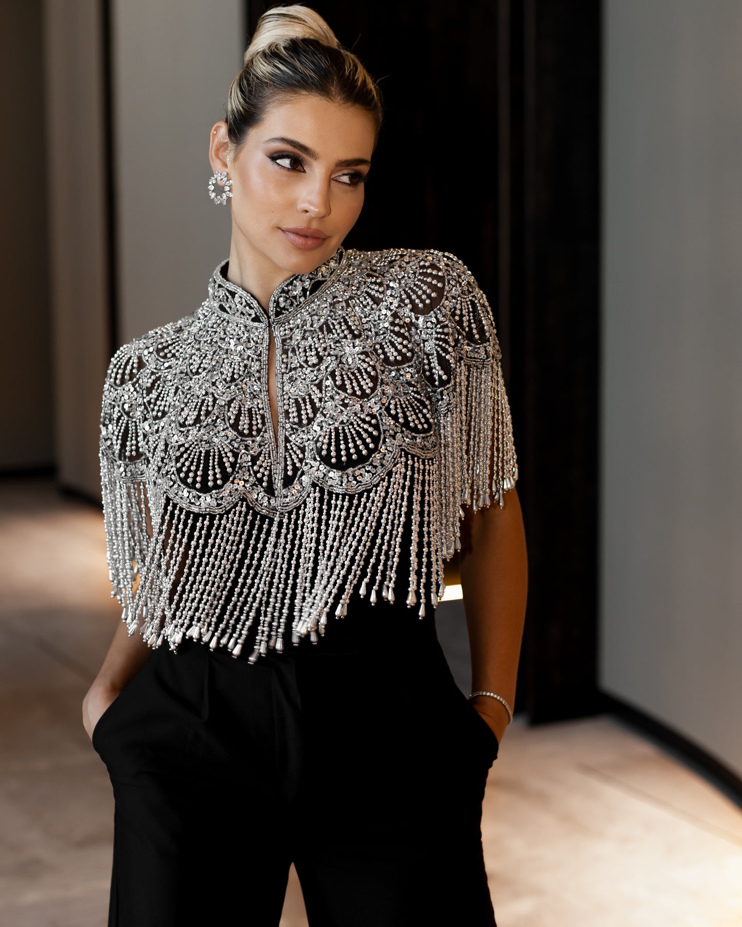 SILVER BEADED CAPE