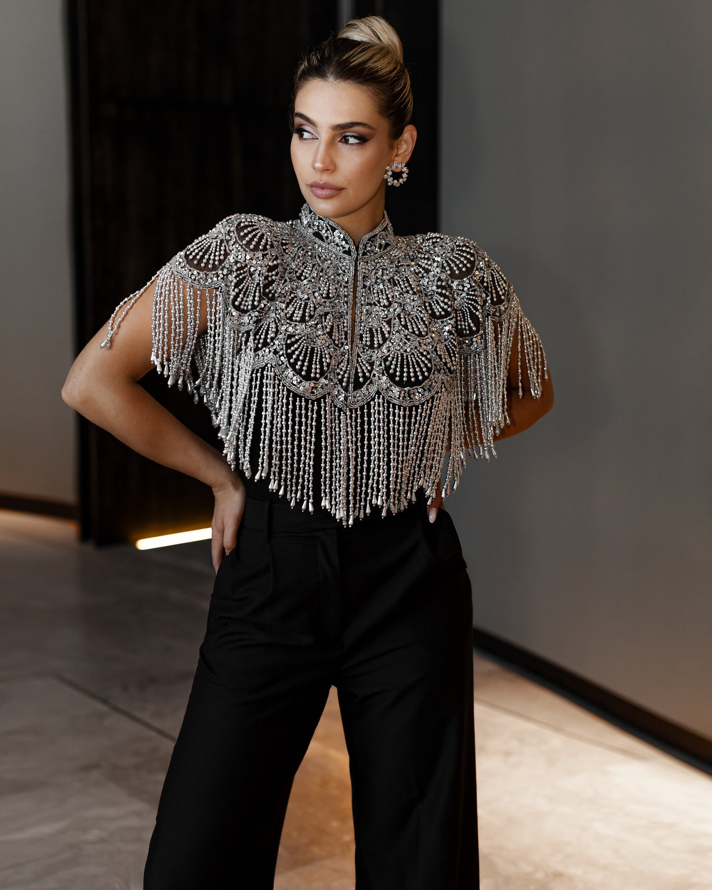SILVER BEADED CAPE