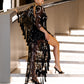 EMBROIDERED KAFTAN IN BLACK AND SILVER