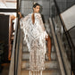 EMBROIDERED KAFTAN IN WHITE AND SILVER