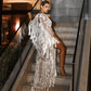 EMBROIDERED KAFTAN IN WHITE AND SILVER