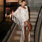 EMBROIDERED KAFTAN IN WHITE AND SILVER