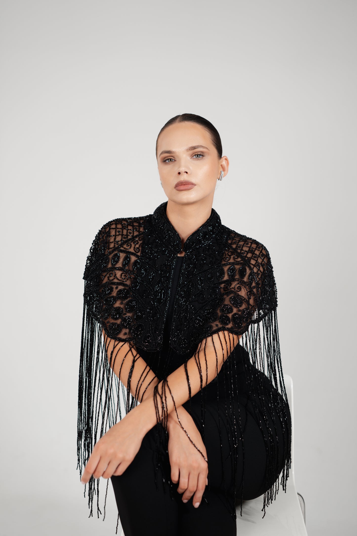 ASRAR BLACK BEADED CAPE