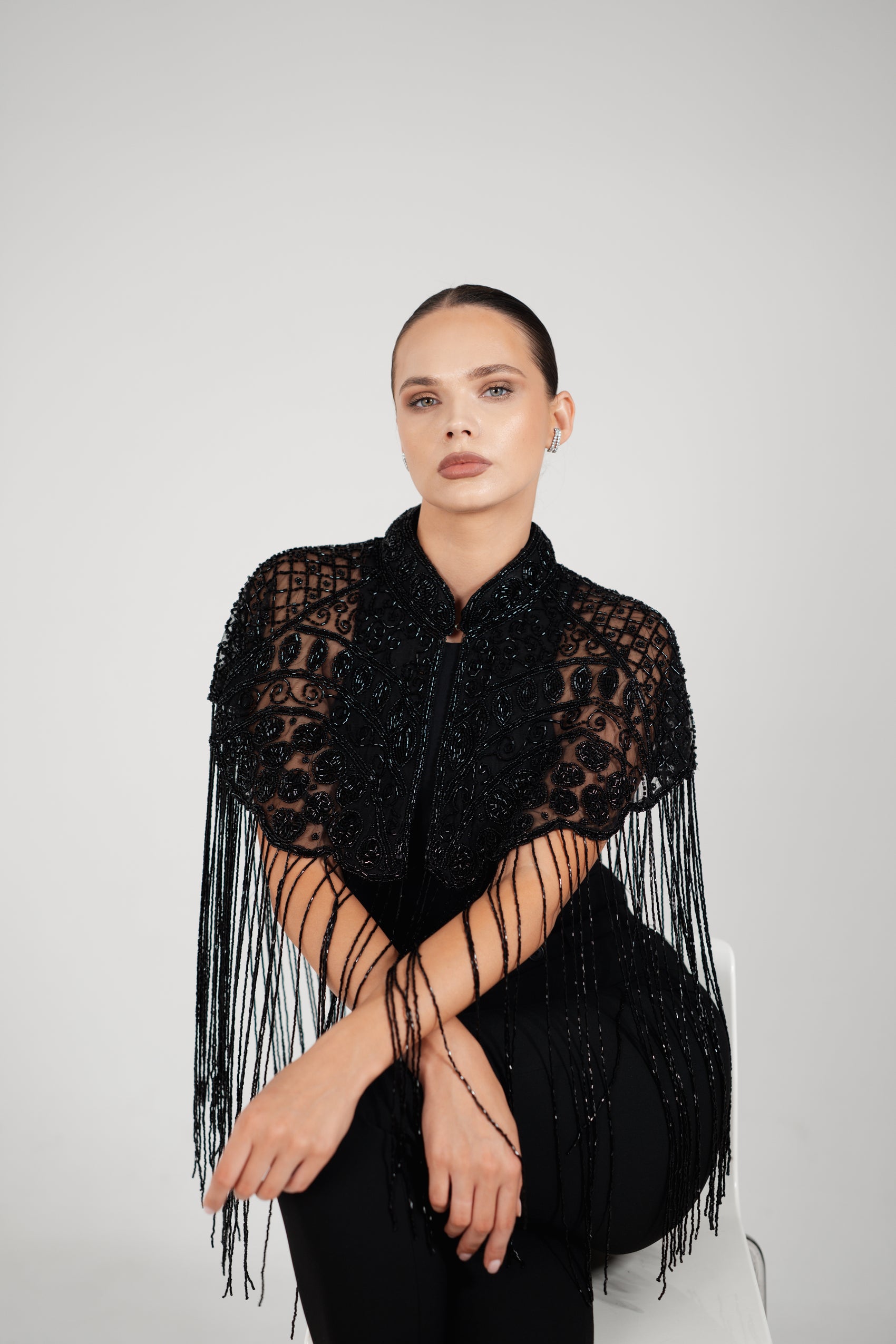 ASRAR BLACK BEADED CAPE