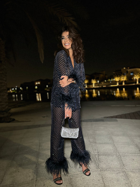 FUR NAVY SHEET PAJAMAS