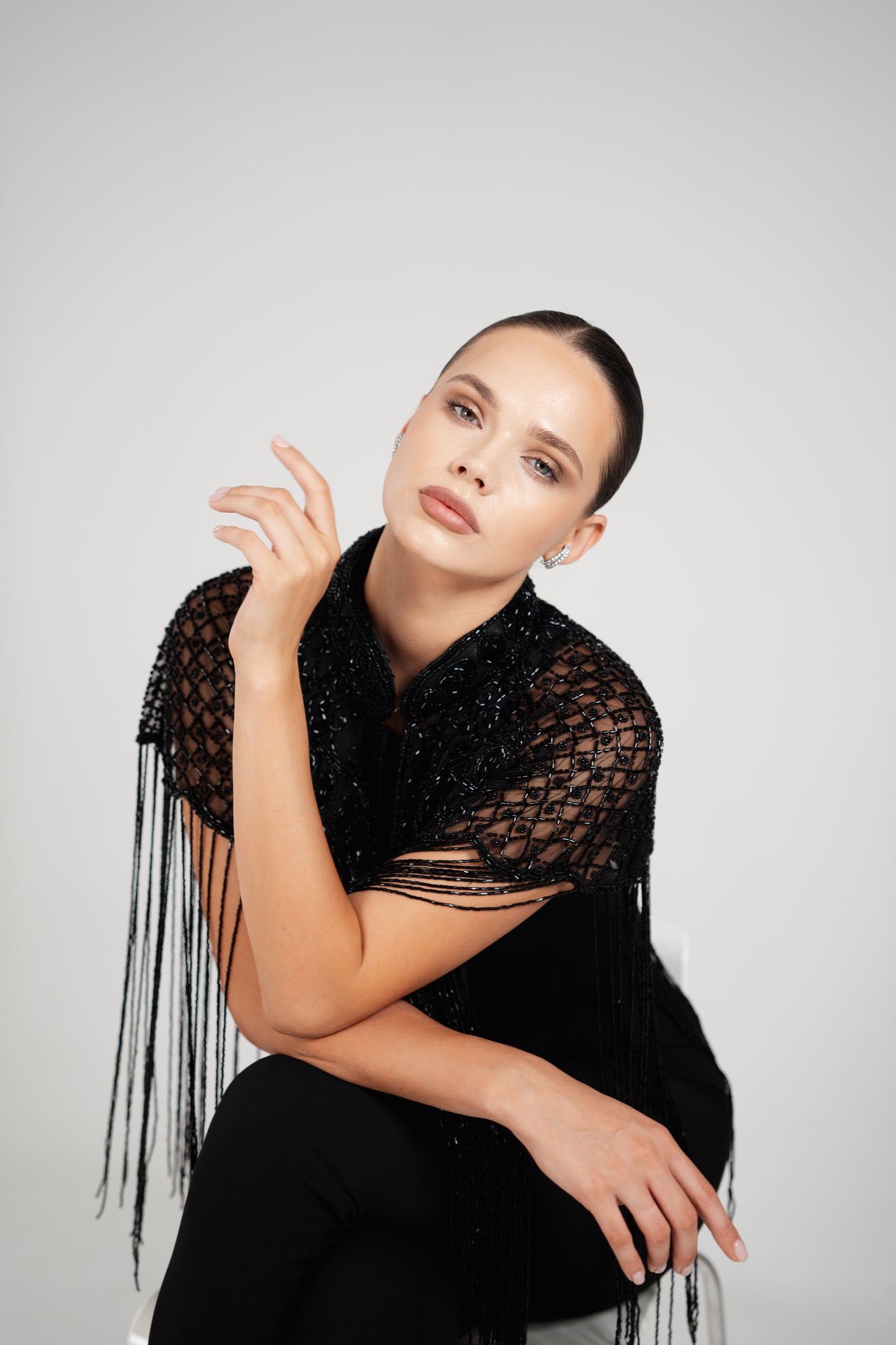 ASRAR BLACK BEADED CAPE