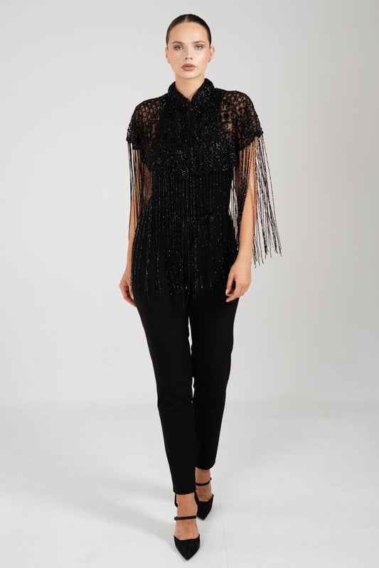 ASRAR BLACK BEADED CAPE