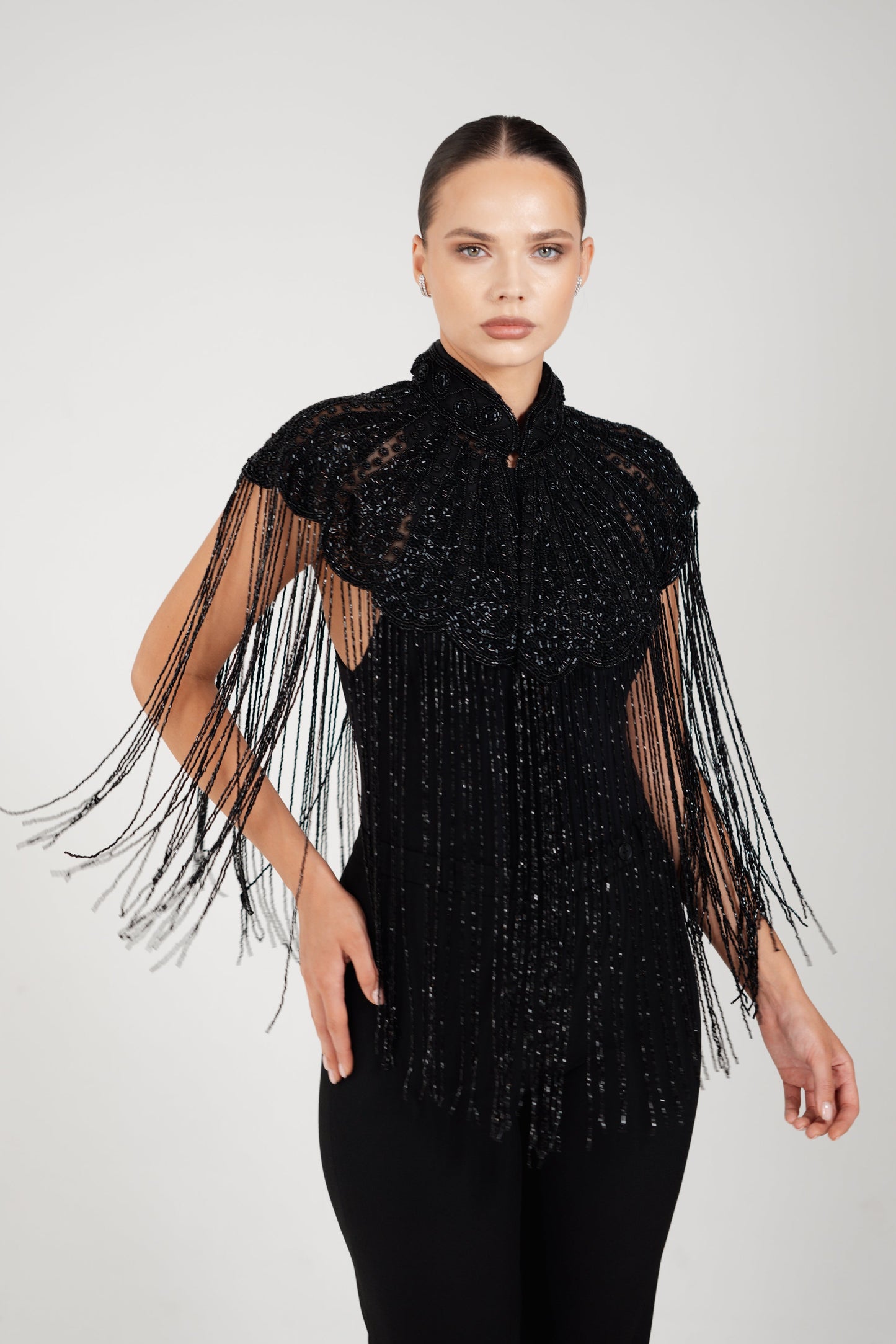 ZAHRA BLACK BEADED CAPE