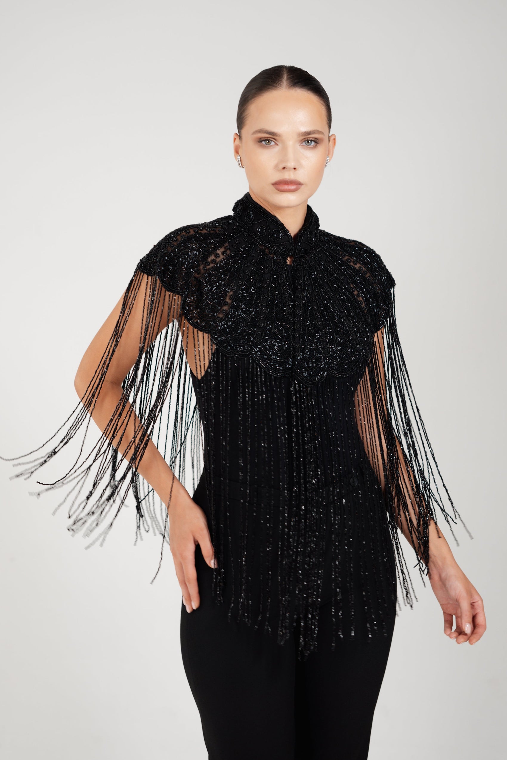 ZAHRA BLACK BEADED CAPE