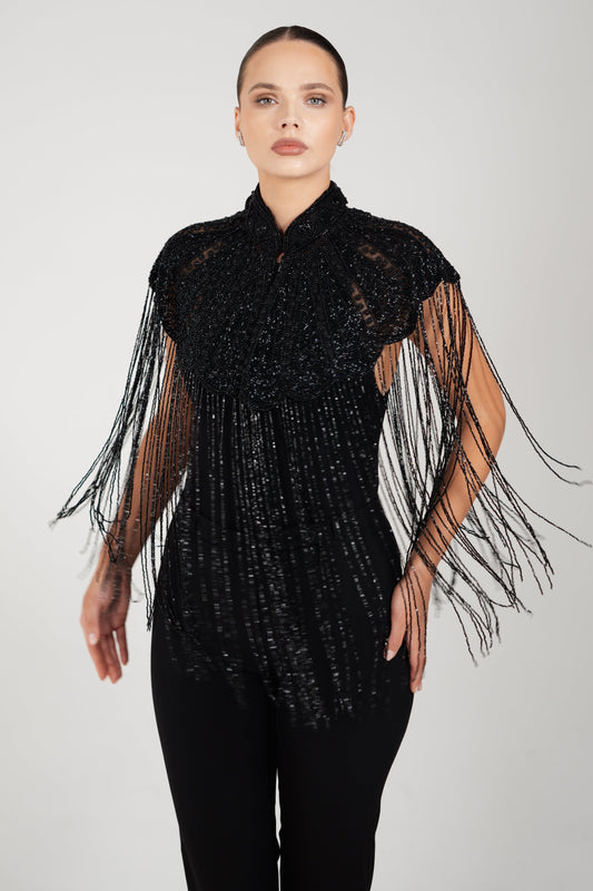 ZAHRA BLACK BEADED CAPE