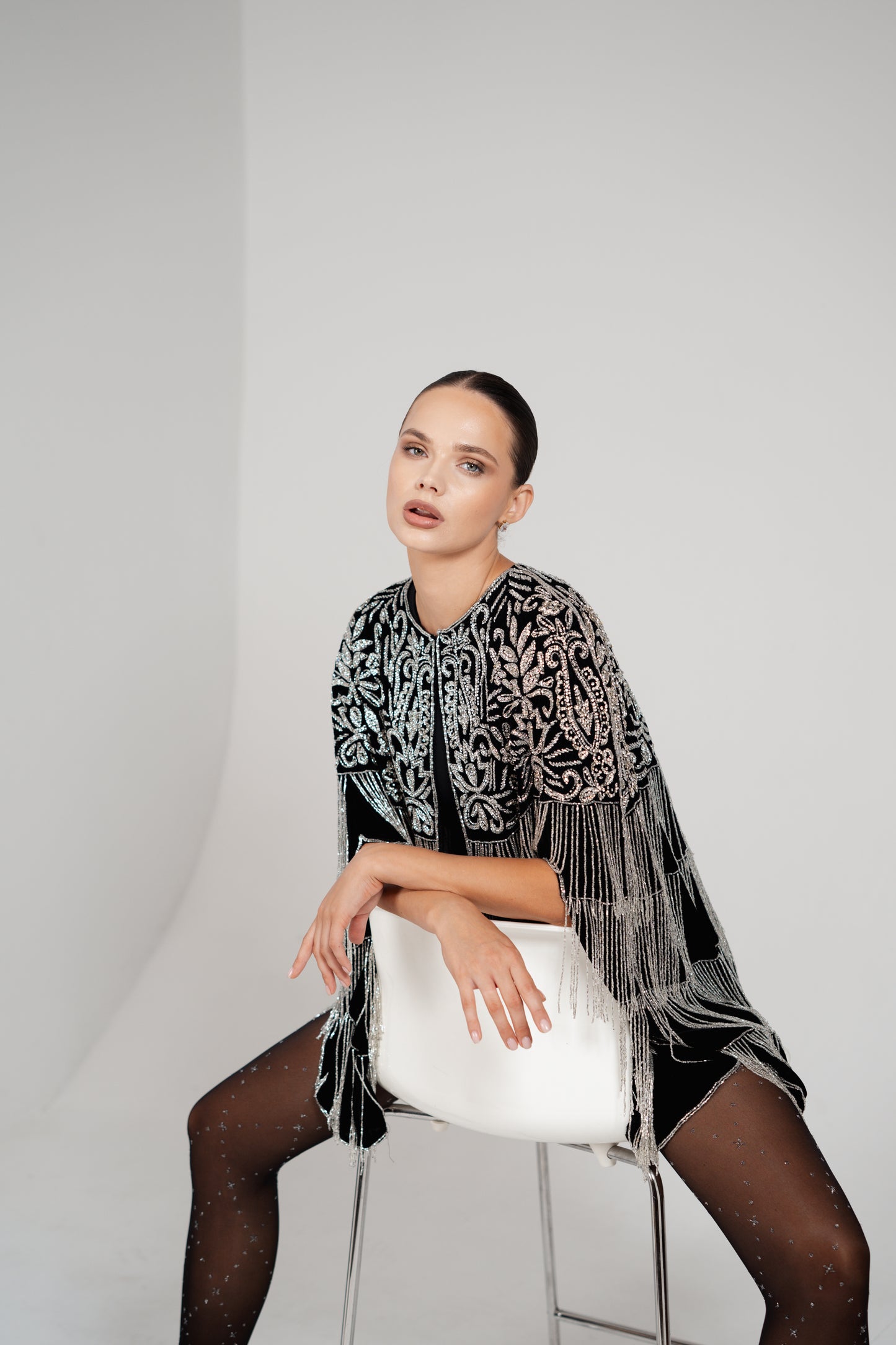 BLACK & SILVER TASSEL CAPE