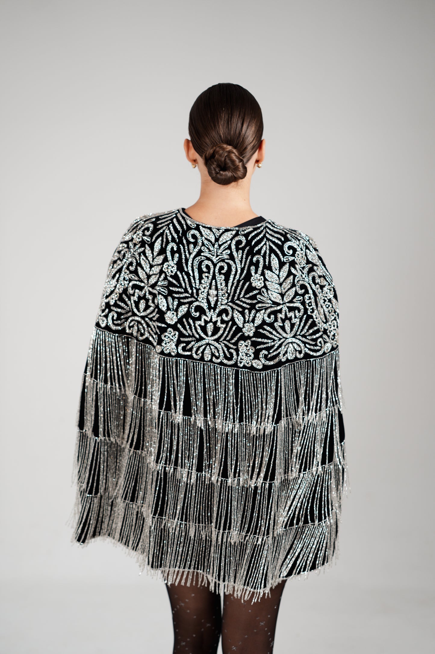 BLACK & SILVER TASSEL CAPE