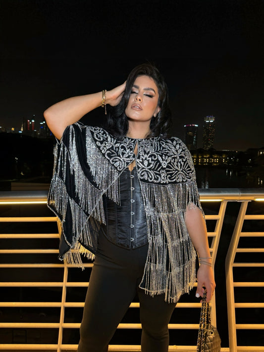 BLACK & SILVER TASSEL CAPE
